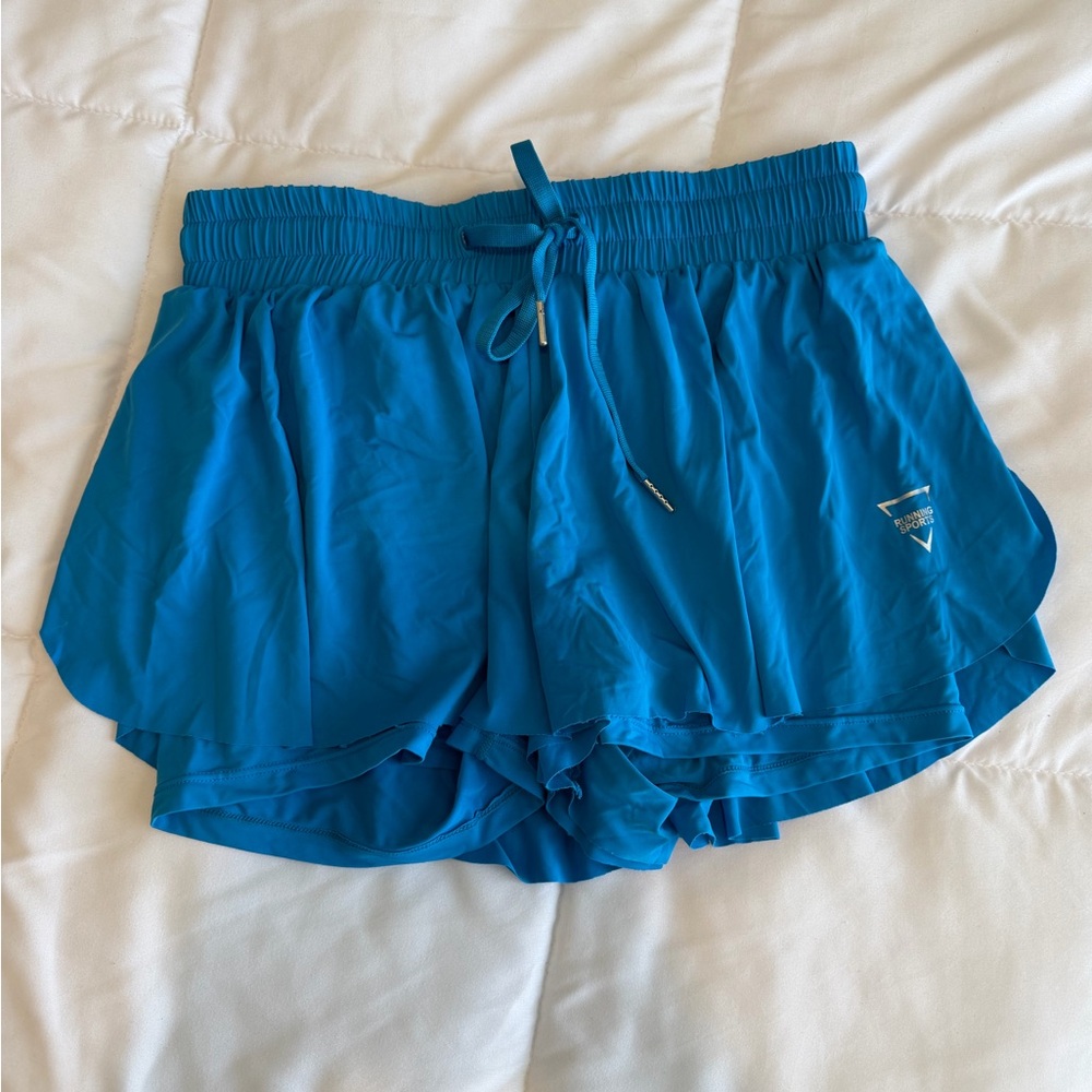 Women's Blue Athletic Layered Running Shorts